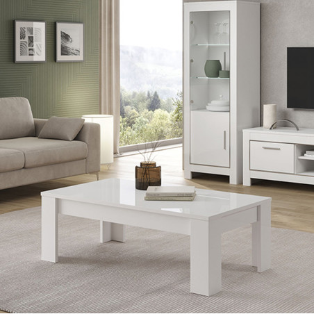 Table basse rectangulaire L126cm laquée blanc brillant - DENEA