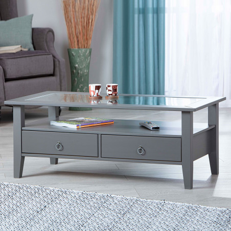 Table basse rectangulaire bois massif laqué gris - MELIO