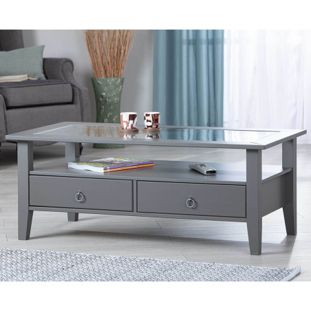 Table basse rectangulaire bois massif laqué gris - MELIO