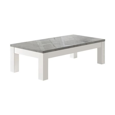 Table basse L127cm laquée blanc et gris marbré - DEYTA