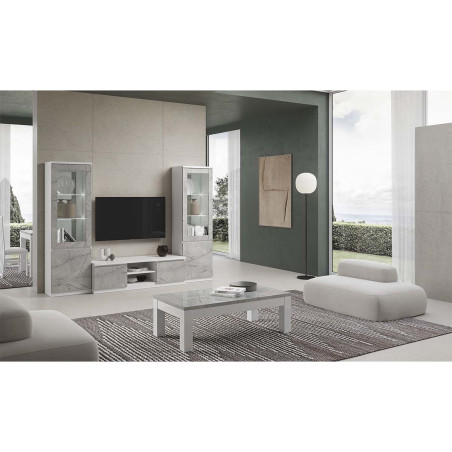 Table basse L127cm laquée blanc et gris marbré - DEYTA