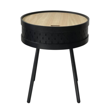 Table d'appoint noire avec coffre plateau effet bois - TYARO