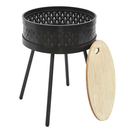 Table d'appoint noire avec coffre plateau effet bois - TYARO