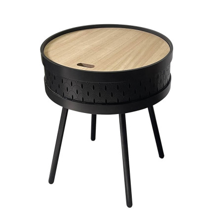 Table d'appoint noire avec coffre plateau effet bois - TYARO