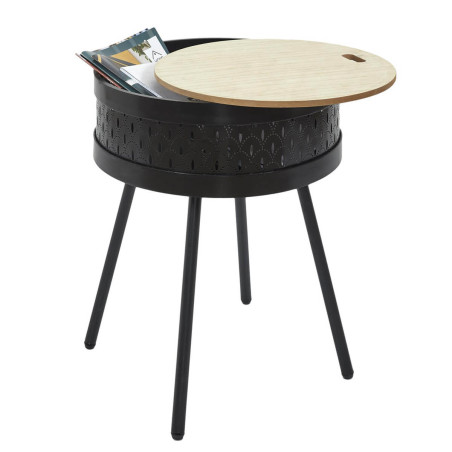 Table d'appoint noire avec coffre plateau effet bois - TYARO
