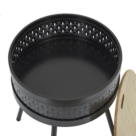 Table d'appoint noire avec coffre plateau effet bois - TYARO