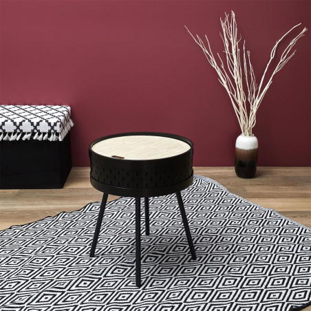 Table d'appoint noire avec coffre plateau effet bois - TYARO