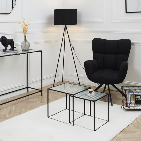 Tables Gigognes Noires Plateau en Verre Texturé - GLARO