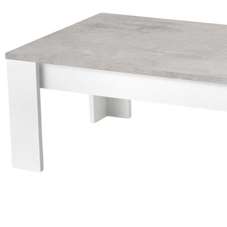 Table basse rectangulaire L126 cm laquée blanc brillant et gris marbré - DENEA