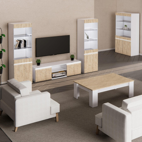 Table Basse Laquée Blanc Brillant Aspect Bois - CHRISA