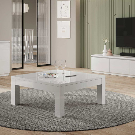 Table basse carrée 100 cm laquée blanc brillant - DEYTA