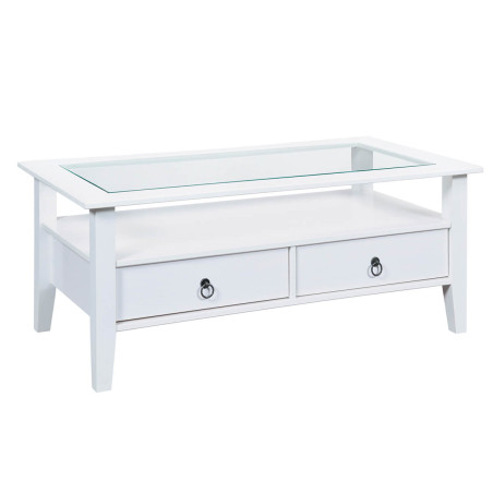 Table basse rectangulaire en bois massif verni blanc - NAREL