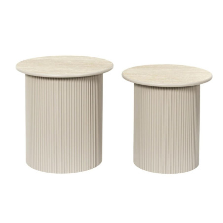 Tables gigogne aspect pierre et pied central laqué beige - BRIGS