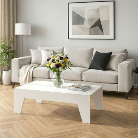 Table basse laqué blanche pieds biseautés design - TARAC