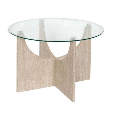 Table basse Ø70cm plateau verre et piétement MDF aspect travertin - TRIVAN