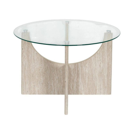 Table basse Ø70cm plateau verre et piétement MDF aspect travertin - TRIVAN