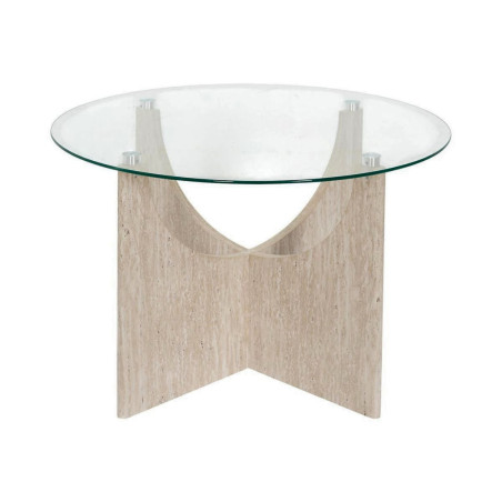Table basse Ø70cm plateau verre et piétement MDF aspect travertin - TRIVAN