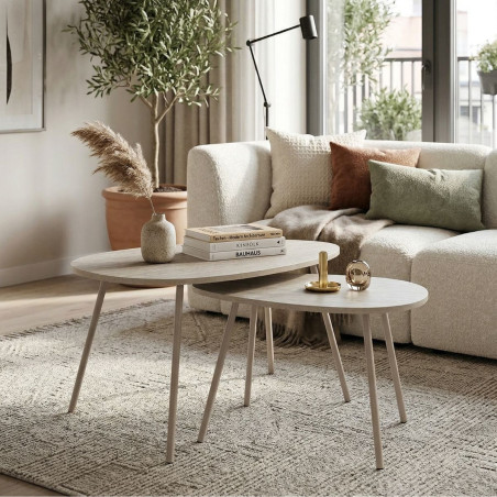 Tables gigogne aspect pierre naturelle métal laqué - BRIGS