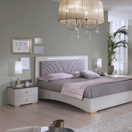 Lit 160x200 cm avec tête de lit simili cuir et leds - PANEN