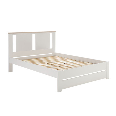 Lit 140x190cm ajouré MDF et pin blanc effet chêne - EMEREN
