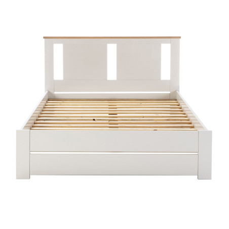 Lit 140x190cm ajouré MDF et pin blanc effet chêne - EMEREN