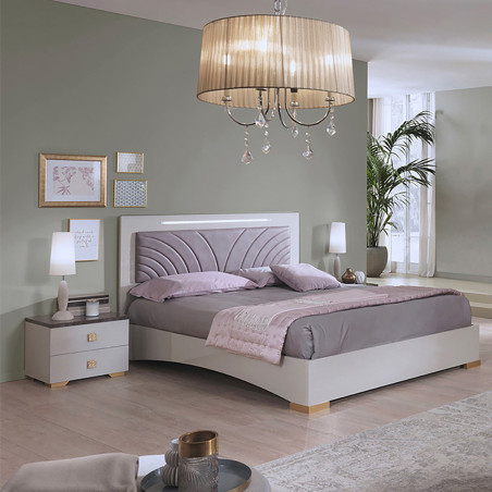 Lit 140x190 cm avec tête de lit simili cuir et leds - PANEN