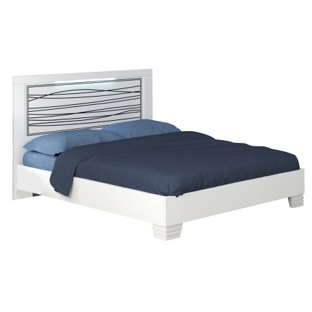 Lit 160x200 cm blanc avec sérigraphies noires et leds - CADEN