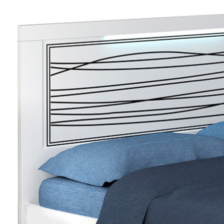 Lit 160x200 cm blanc avec sérigraphies noires et leds - CADEN