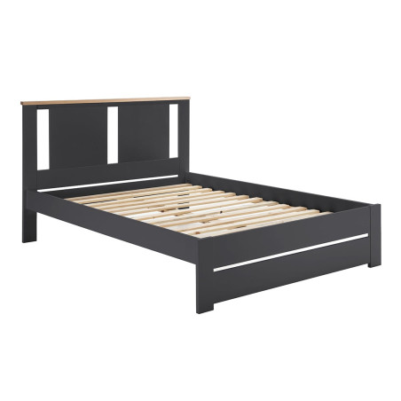 Lit 140x190 cm Ajouré MDF et Pin Gris Anthracite Effet Chêne - EMEREN
