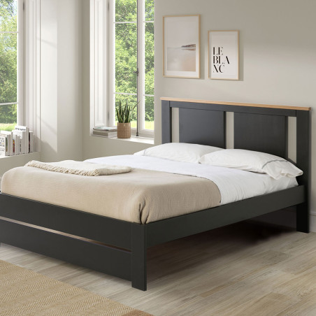 Lit 140x190 cm Ajouré MDF et Pin Gris Anthracite Effet Chêne - EMEREN