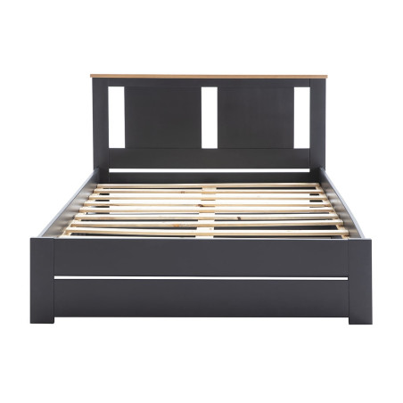 Lit 140x190 cm Ajouré MDF et Pin Gris Anthracite Effet Chêne - EMEREN