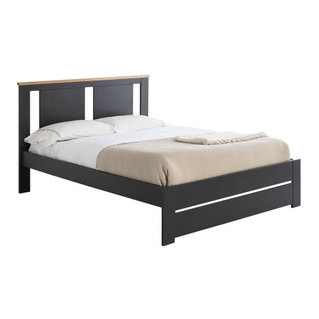 Lit 140x190 cm Ajouré MDF et Pin Gris Anthracite Effet Chêne - EMEREN