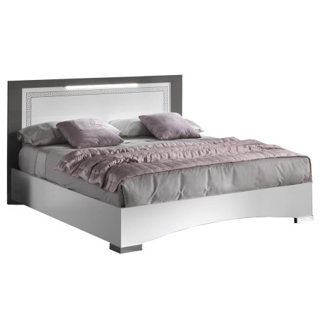 Lit 140x190 cm laqué blanc avec éclairage LED - FADIO