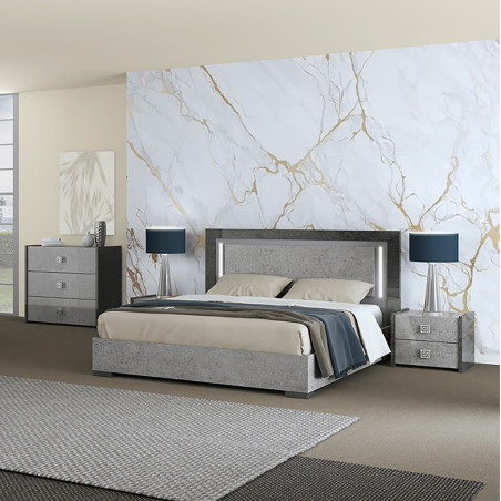 Lit 160x200 cm gris effet pierre avec leds - HYDEN