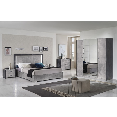 Lit 160x200 cm gris effet pierre avec leds - HYDEN