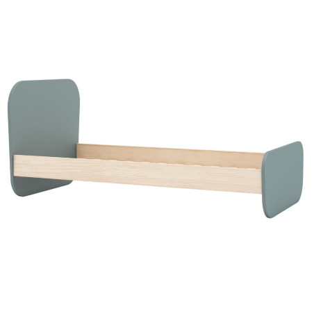 Lit 90x190 tête et pied arrondis pin massif naturel et MDF laqué vert kaki - KAINEN