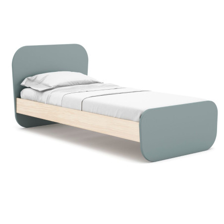 Lit 90x190 tête et pied arrondis pin massif naturel et MDF laqué vert kaki - KAINEN