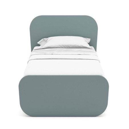 Lit 90x190 tête et pied arrondis pin massif naturel et MDF laqué vert kaki - KAINEN