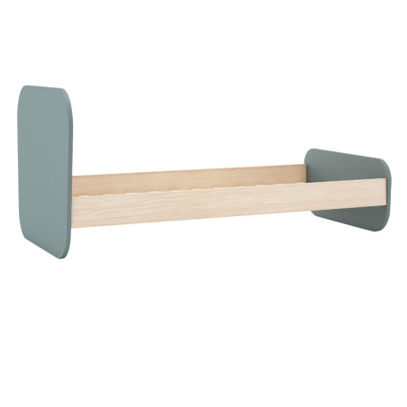 Lit 90x190 tête et pied arrondis pin massif naturel et MDF laqué vert kaki - KAINEN