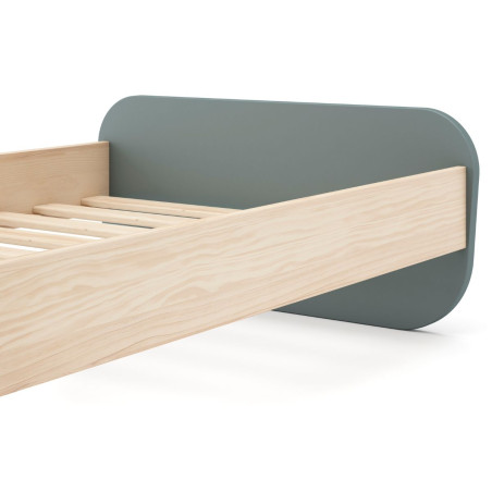 Lit 90x190 tête et pied arrondis pin massif naturel et MDF laqué vert kaki - KAINEN