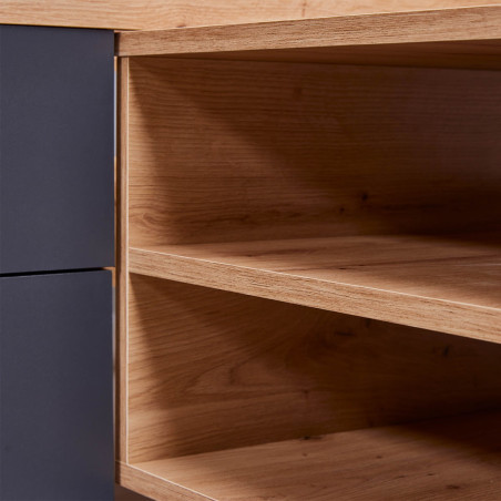 Lit 90x200cm Multi-Rangements Chêne et Anthracite - FIDEN