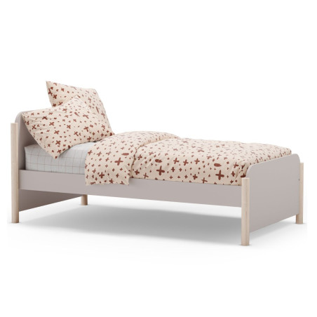 Lit 90x190 laqué crème en MDF et pin massif, pieds pin naturel - ENOROR