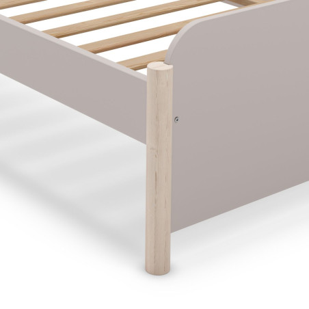 Lit 90x190 laqué crème en MDF et pin massif, pieds pin naturel - ENOROR