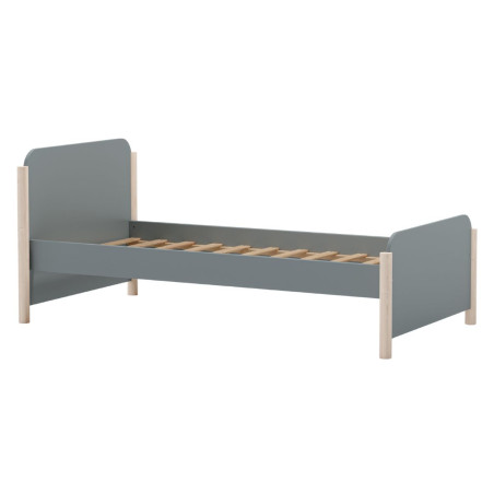 Lit 90x190 en MDF et pin massif laqué vert kaki, pieds pin naturel - ENOROR