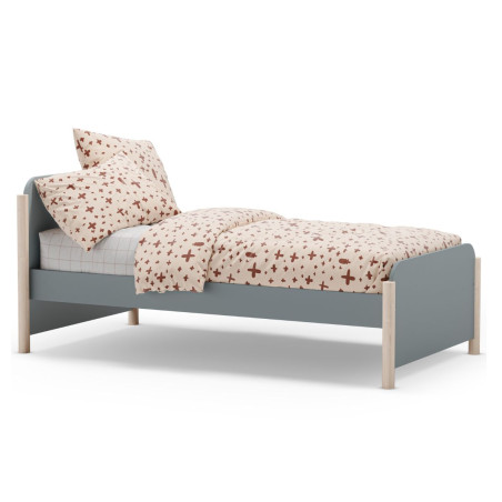 Lit 90x190 en MDF et pin massif laqué vert kaki, pieds pin naturel - ENOROR