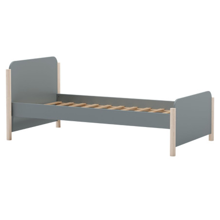 Lit 90x190 en MDF et pin massif laqué vert kaki, pieds pin naturel - ENOROR