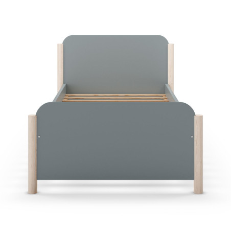 Lit 90x190 en MDF et pin massif laqué vert kaki, pieds pin naturel - ENOROR