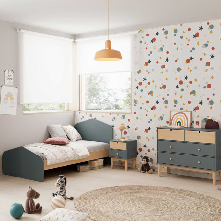 Lit 90x190 cm MDF et pin gris vert et naturel - KAINEN