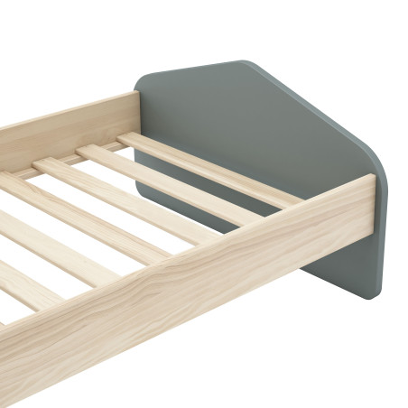 Lit 90x190 cm MDF et pin gris vert et naturel - KAINEN