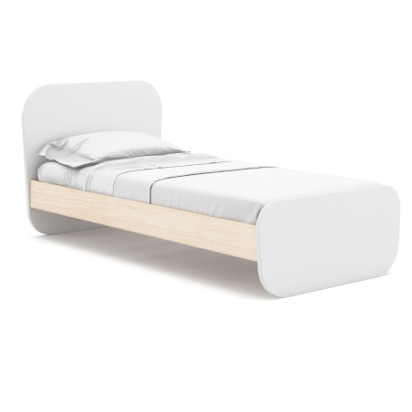 Lit 90x190 tête et pied arrondis pin massif naturel et MDF laqué blanc - KAINEN